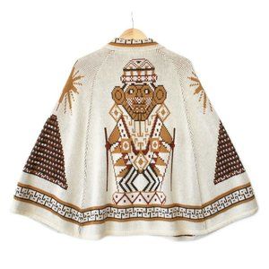 Vintage Clarke Fashions Ivory Mayan Boho Tiki Poncho Sweater One Size